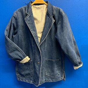 Classic Blue Denim Jacket with Beige Accents